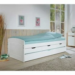 Weißes Schubkastenbett Mit Ausziehbett - Becrux -Valganios Sales weisses schubkastenbett mit ausziehbett aus kiefer massivholz mdf becrux 03