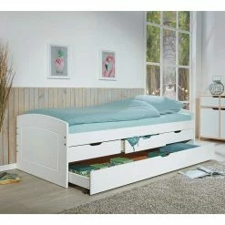 Weißes Schubkastenbett Mit Ausziehbett - Becrux -Valganios Sales weisses schubkastenbett mit ausziehbett aus kiefer massivholz mdf becrux 04