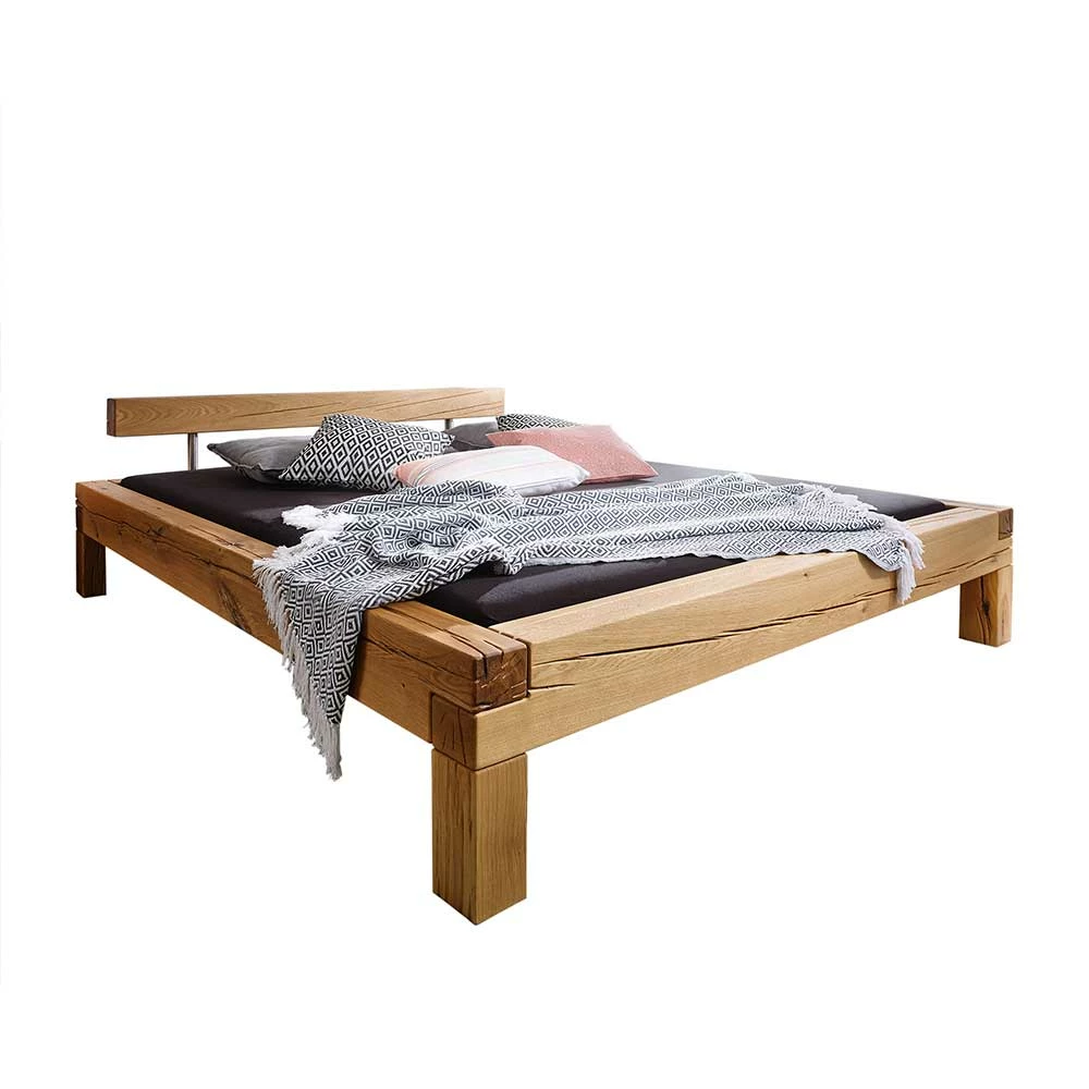 Wildeiche Balkenbett mit Balken-Kopfteil - Satton Wildeiche Balkenbett Mit Balken-Kopfteil - Satton -Valganios Sales wildeiche balkenbett mit balken kopfteil optional mit bettkasten satton f