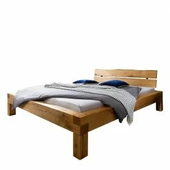 Wildeiche-Balkenbett Mit Baumkanten Kopfteil - Elevetta