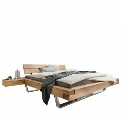 Wildeiche Balkenbett Mit Edelstahl-Kufen Dominica Inkl. 2 Nachttische (dreiteilig)