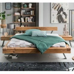 Wildeiche Balkenbett Set 4 Größen - Chaya (dreiteilig) 4 Wildeiche Balkenbett Set 4 Größen - Chaya (dreiteilig) -Valganios Sales wildeiche balkenbett set 4 groessen mit metallfuessen chaya 02