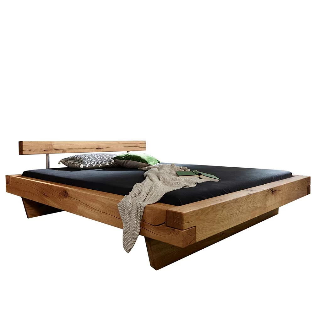 Wildeiche Balkenholz Bett mit Balkenkopfteil - Veteno Wildeiche Balkenholz Bett Mit Balkenkopfteil - Veteno -Valganios Sales wildeiche balkenholz bett mit balkenkopfteil in schwebeoptik veteno f