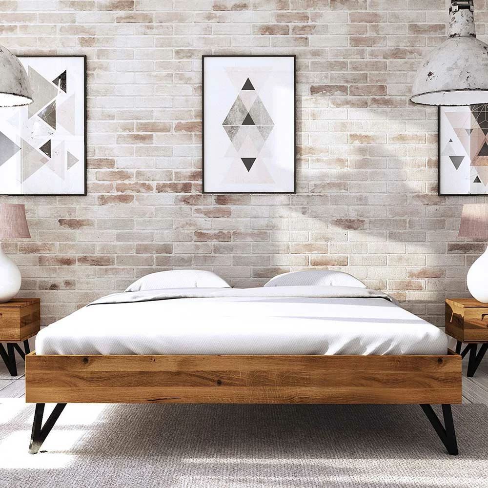 Wildeiche Bett ohne Kopfteil 210cm lang - Mandirov Wildeiche Bett Ohne Kopfteil 210cm Lang - Mandirov -Valganios Sales wildeiche bett ohne kopfteil 210cm lang mit stahlfuessen in schwarz mandirov 02