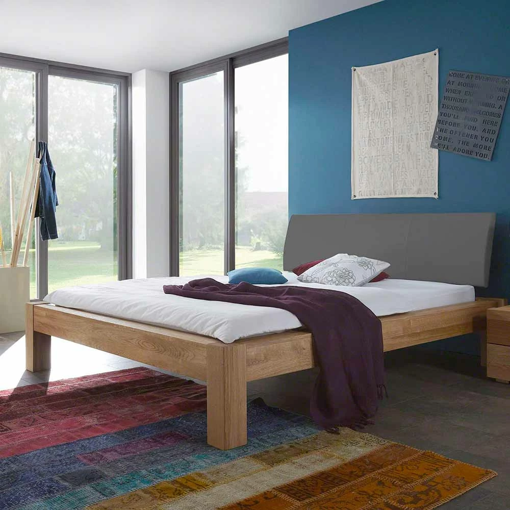 Wildeiche Bett Elemts mit Polster-Kopfteil Grau Wildeiche Bett Elemts Mit Polster-Kopfteil Grau -Valganios Sales wildeiche bett polster kopfteil grau massivholz honigfarben geoelt elemts 01