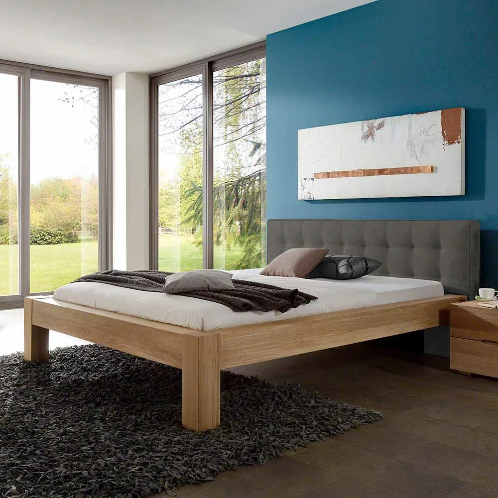 Wildeiche Doppelbett Revisiona mit Kopfteil Grau gepolstert Wildeiche Doppelbett Revisiona Mit Kopfteil Grau Gepolstert -Valganios Sales wildeiche doppelbett kopfteil grau gepolstert laenge 200cm oder 220cm revisiona 01