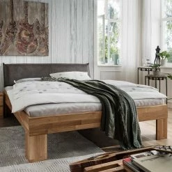 Wildeiche Doppelbett Mit Polsterkopfteil - Esvilda