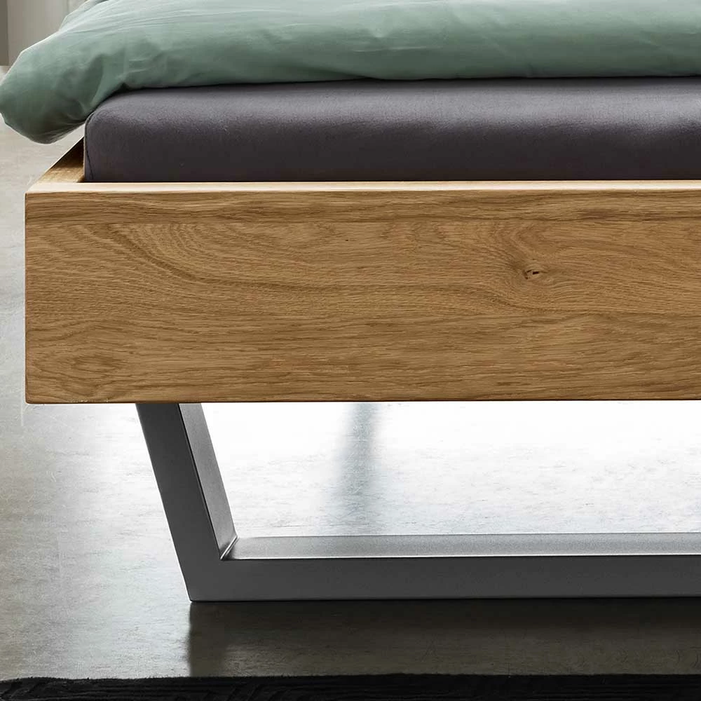 Wildeiche Holzbett auf Kufen - Yunves Wildeiche Holzbett Auf Kufen - Yunves -Valganios Sales wildeiche holzbett auf kufen aus metall in anthrazit yunves 02