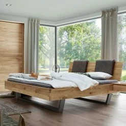 Wildeiche Holzbett Mit Kopfteil-Kissen - Aryvano