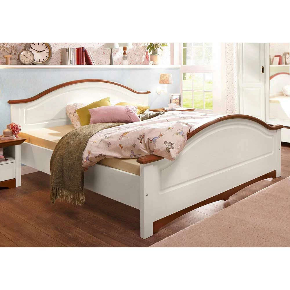 Zweifarbiges Landhaus Bett aus Holz - Beapta Zweifarbiges Landhaus Bett Aus Holz - Beapta -Valganios Sales zweifarbiges landhaus bett aus holz inkl lattenrost bettkasten optional beapta 01