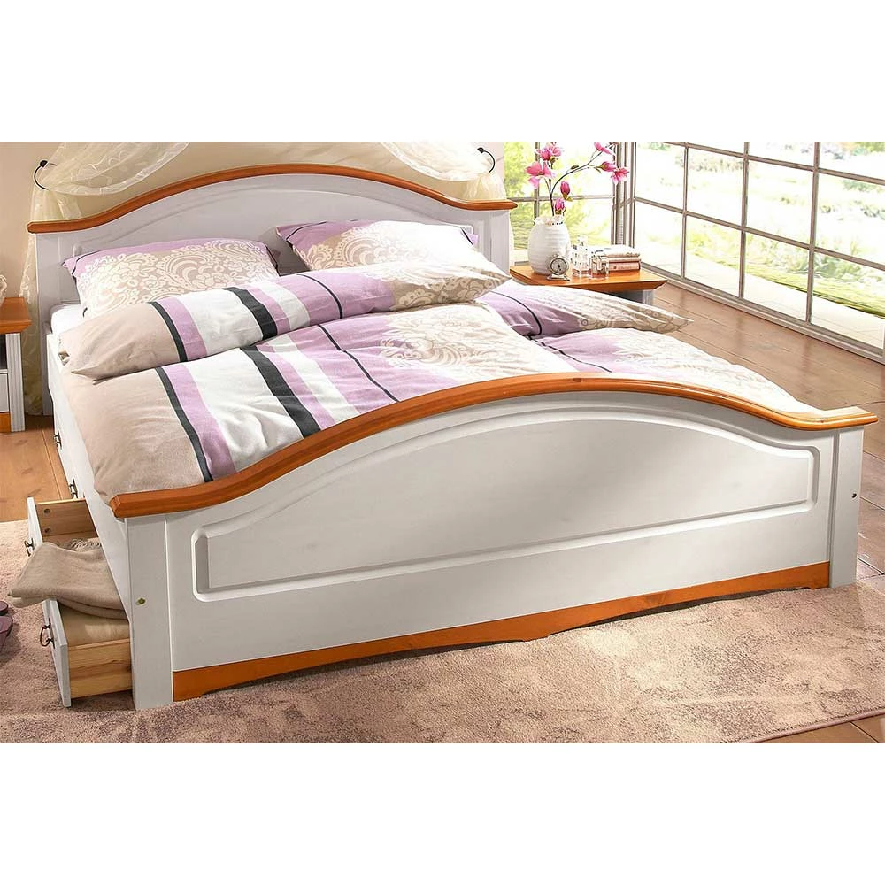 Zweifarbiges Landhaus Bett aus Holz - Beapta Zweifarbiges Landhaus Bett Aus Holz - Beapta -Valganios Sales zweifarbiges landhaus bett aus holz inkl lattenrost bettkasten optional beapta 02